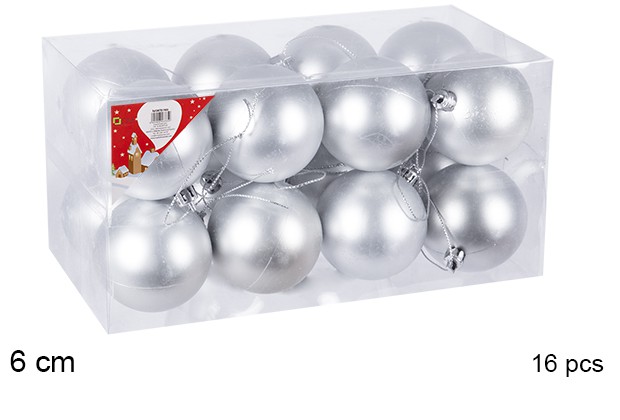 Pack 16 matte silver balls 6 cm