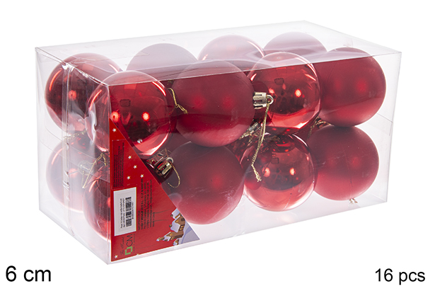 Pack 16 palline rosse lucide/opache 6 cm