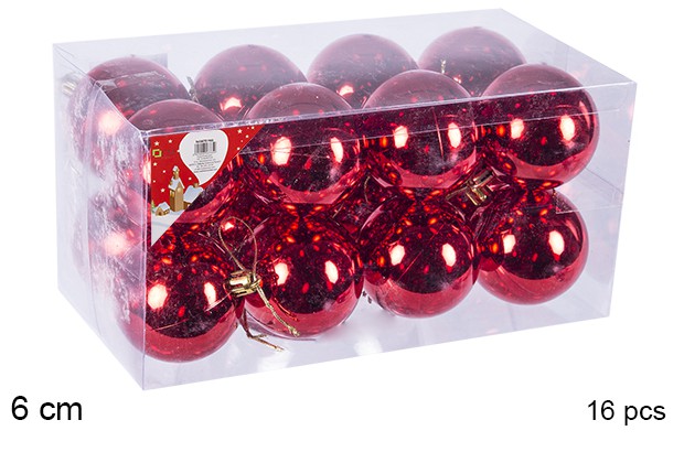 Pack 16 bolas rojo brillo 6 cm