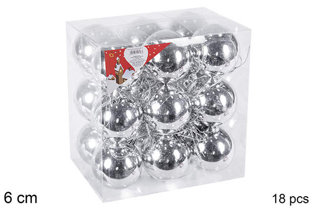 Pack 18 palline argento lucide 6 cm