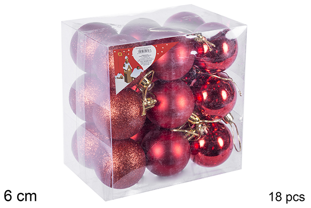 Pack 18 shiny/matte/glitter red bauble 6 cm
