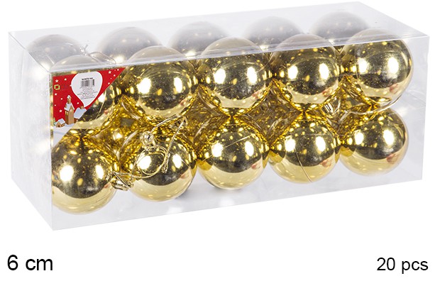 Pack 20 bolas oro brillo 6 cm