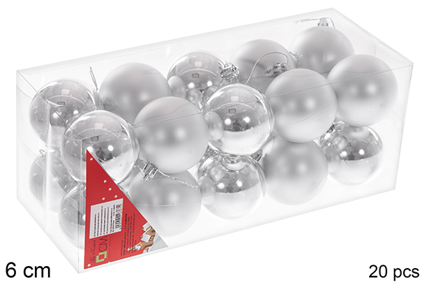 Pack 20 bolas plata brillo/mate 6 cm