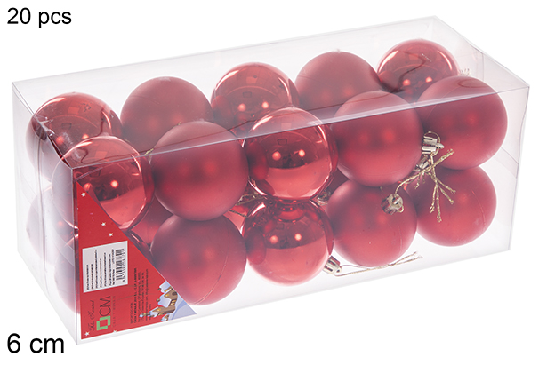 Pack 20 boules rouges brillantes/mates/à paillettes 6 cm