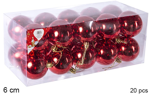 Pack 20 bolas rojo brillo 6 cm