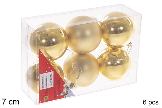 Pack 6 bolas oro brillo/mate  7 cm
