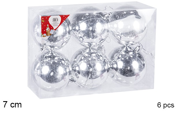 Pack 6 bolas prata brilhantes 7 cm