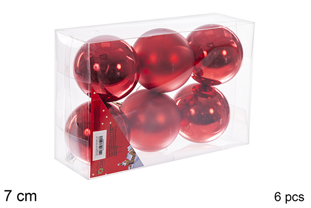 Pack 6 bolas rojo brillo/mate 7 cm