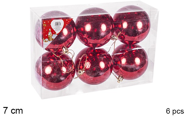 Pack 6 bolas vermelhas brilhantes 7 cm