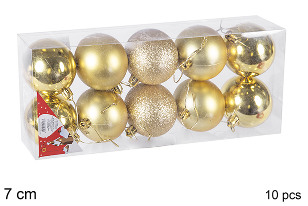 Pack 10 palline oro lucide/opache/glitterati 7 cm