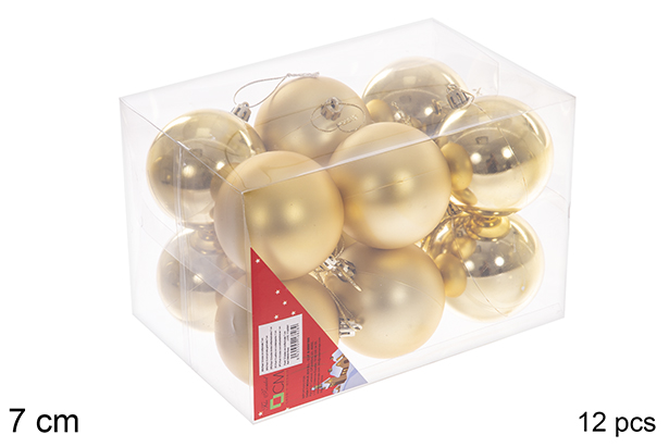 Pack 12 palline oro lucide/opache i 7 cm