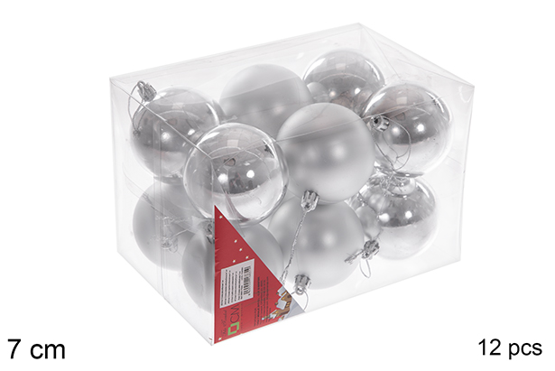 Pack 12 palline argento lucide/opache  7 cm