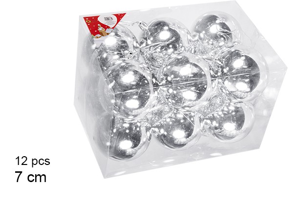 Pack 12 boules argentées brillantes 7 cm
