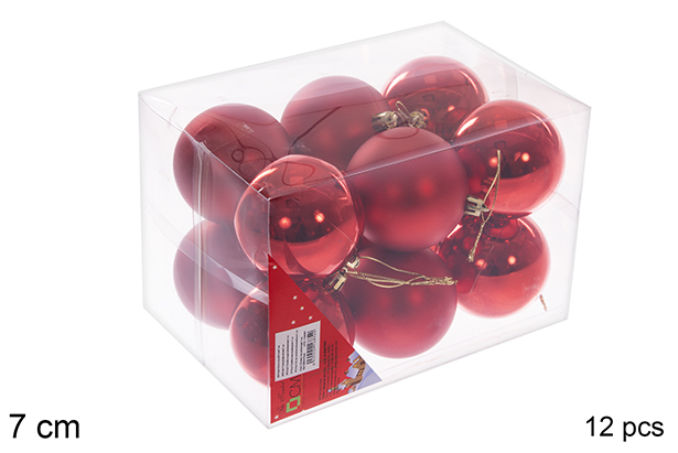 Pack 12 bolas vermelhas brilhantes/foscas  7 cm