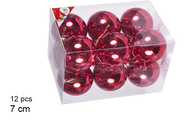 Pack 12 shiny red bauble 7 cm