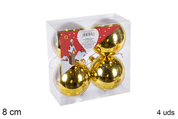 Pack 4 bolas ouro brilhantes 8 cm