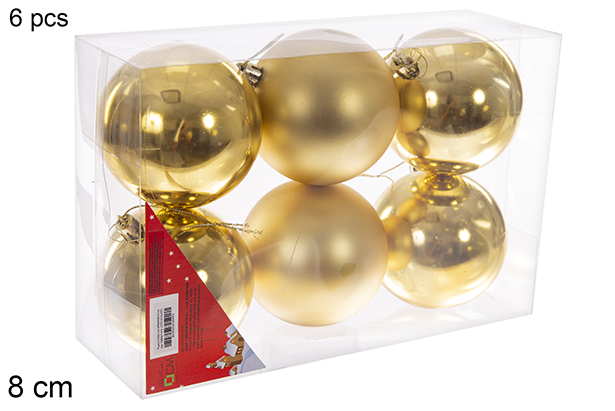 Pack 6 boules dorées brillantes/mates 8 cm