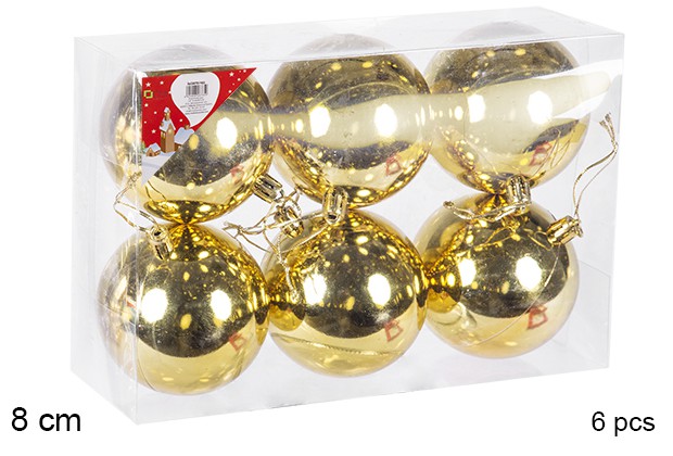Pack 6 bolas oro brillo 8 cm