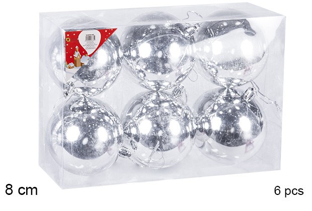 Pack 6 bolas prata brilhantes 8 cm