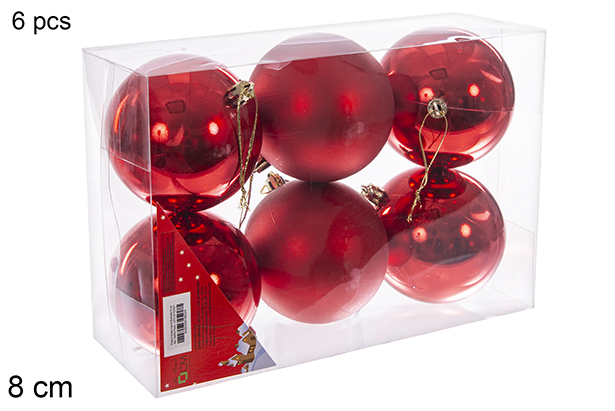 Pack 6 palline rosse lucide/opache 8 cm