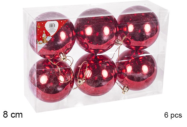 Pack 6 bolas vermelhas brilhantes 8 cm