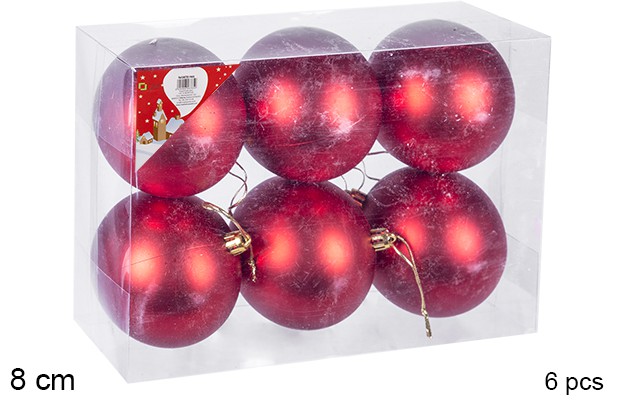 Pack 6 bolas vermelhas foscas 8 cm