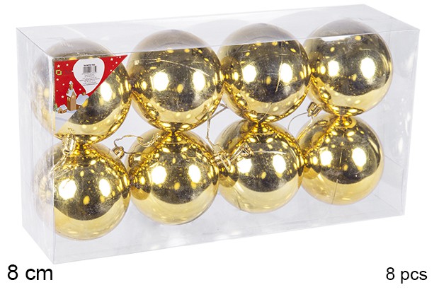 Pack 8 boules dorées brillantes 8 cm