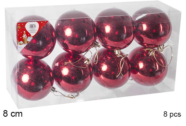 Pack 8 bolas rojo brillo 8 cm