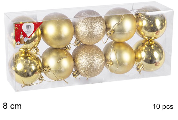 [106864] Pack 10 bolas ouro brilhantes/foscasr 8 cm