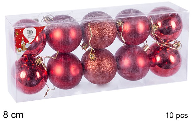 [106872] Pack 10 bolas rojo brillo/mate 8 cm