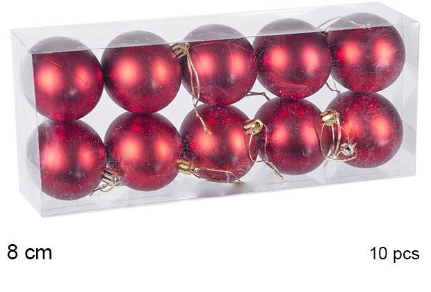 Pack 10 bolas vermelhas foscas 8 cm