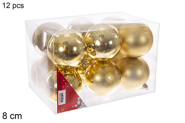 Pack 12 bolas ouro brilhantes/foscas 8 cm