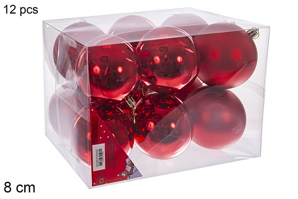 Pack 12 bolas rojo brillo/mate 8 cm