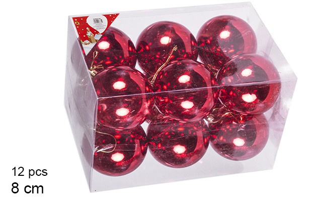 Pack 12 bolas vermelhas brilhantes 8 cm
