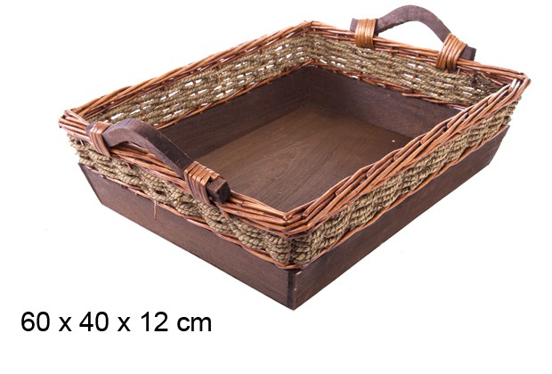 Wicker and wood Christmas tray 60x40 cm