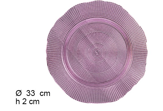 Bajo plato plástico puntos violetas brillo 33 cm