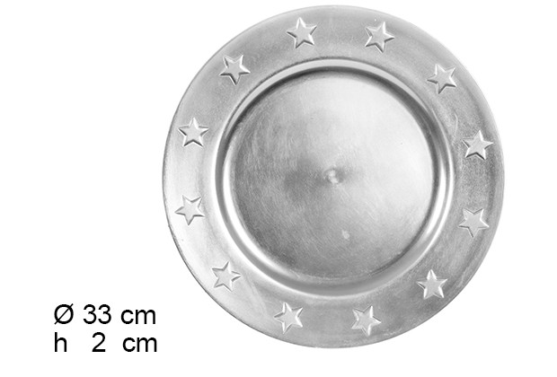 Bajo plato con estrellas plata brillo 33 cm