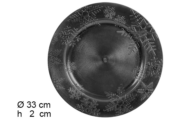 Low gloss black Christmas plate 33 cm