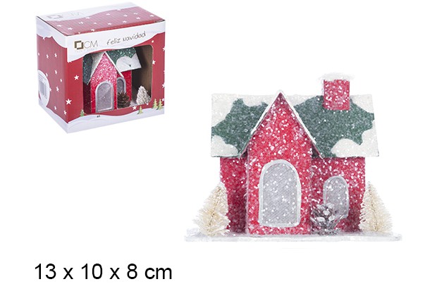 Casa Navidad brillante roja/verde