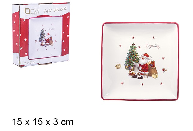 Bandeja de Natal em cerâmica decorada com Papai Noel 15 cm