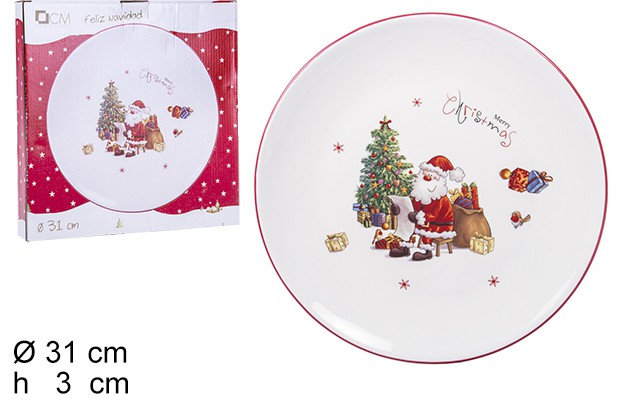 Plato cerámica Navidad decorada Papa Noel 31 cm
