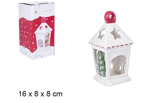 Portavela farol cerámica Navidad 16 cm