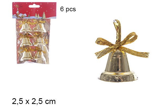 Pack 6 sinos lisos ouro 2,5 cm