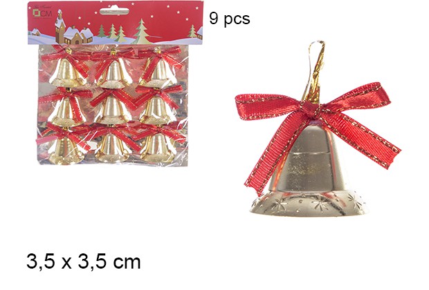 Pack 9 campanas oro lisa 3,5 cm