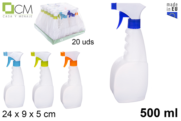 [102802] Bottiglia quadrata in plastica bianca con spruzzatore 500 ml