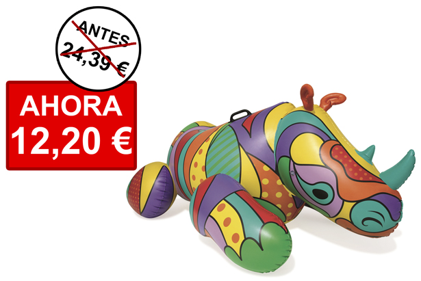 Rinoceronte inflável adulto com alças design pop