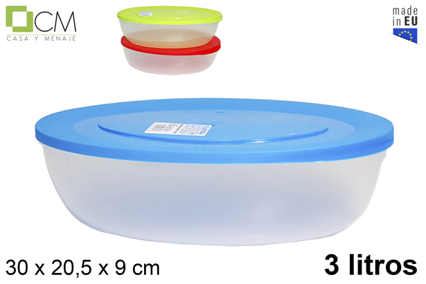 Oval lunch box with colored lid 3 l.