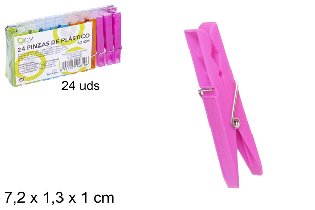 [104810] Pack 24 pinzas plástico colores 7,2 cm