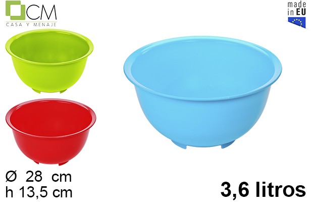 Bowl plástico colores surtidos 3,6 l.
