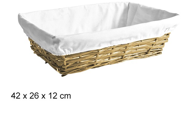 Golden rectangular basket lined with fabric 42x26 cm